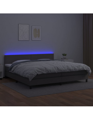 Giroletto Molle con Materasso e LED Grigio 200x200cm Similpelle