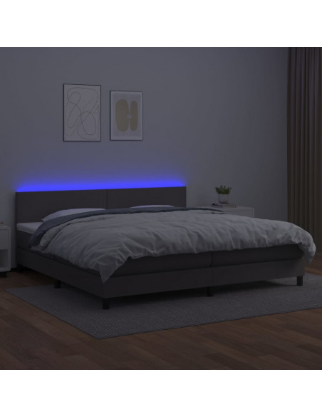 Giroletto Molle con Materasso e LED Grigio 200x200cm Similpelle