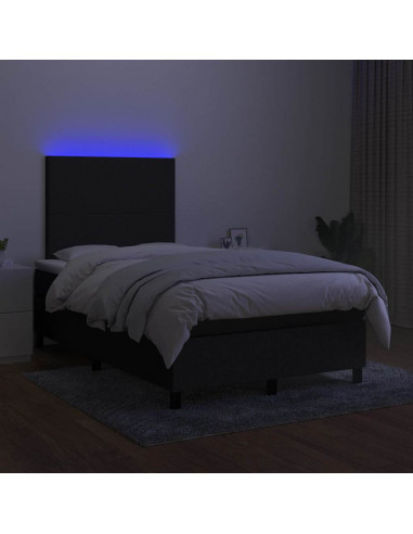 Letto a Molle con Materasso e LED Nero 120x200cm in Tessuto