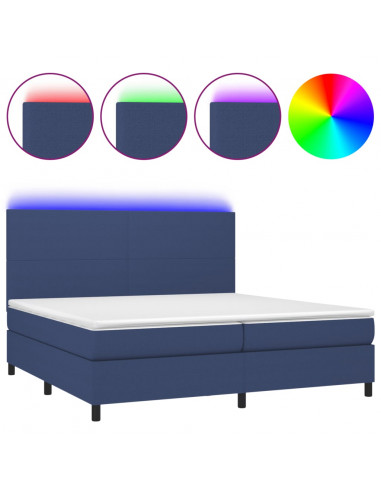 Letto a Molle Materasso e LED Blu 200x200cm in Tessuto