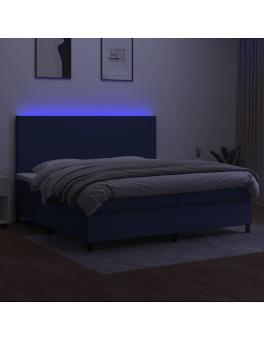 Letto a Molle Materasso e LED Blu 200x200cm in Tessuto