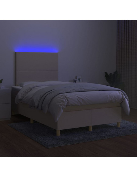 Letto a Molle con Materasso e LED Crema 120x200cm in Tessuto
