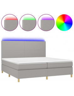 Letto a Molle Materasso e LED Grigio Chiaro 200x200 cm Tessuto 2