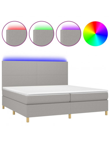 Letto a Molle Materasso e LED Grigio Chiaro 200x200 cm Tessuto