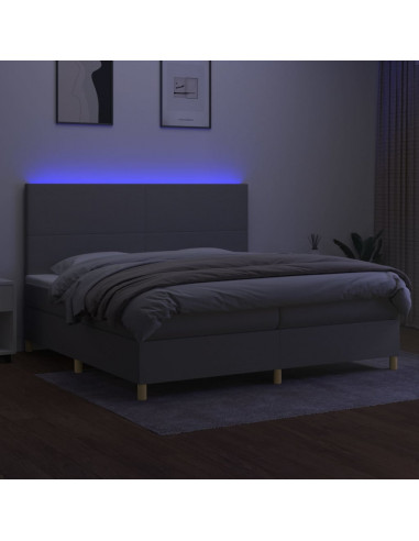 Letto a Molle Materasso e LED Grigio Chiaro 200x200 cm Tessuto