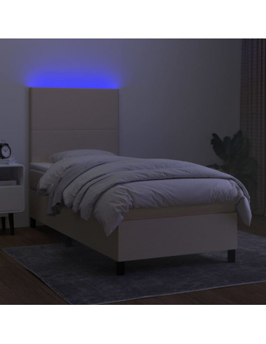 Letto a Molle con Materasso e LED Crema 100x200cm in Tessuto