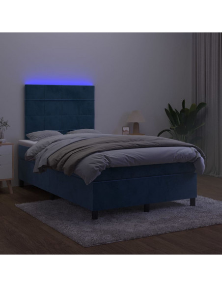 Letto a Molle con Materasso e LED Blu Scuro 120x200cm