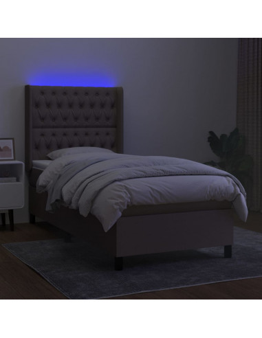 Letto a Molle con Materasso e LED Tortora 80x200 cm in Tessuto