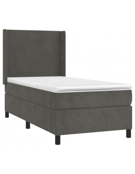 Letto a Molle con Materasso e LED Grigio Scuro 100x200 cm