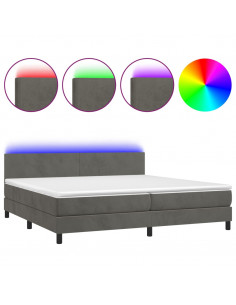 Letto a Molle con Materasso e LED Grigio Scuro 200x200 cm 2