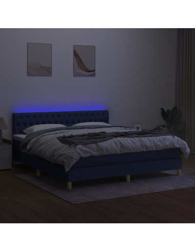 Letto a Molle con Materasso e LED Blu 180x200 cm in Tessuto