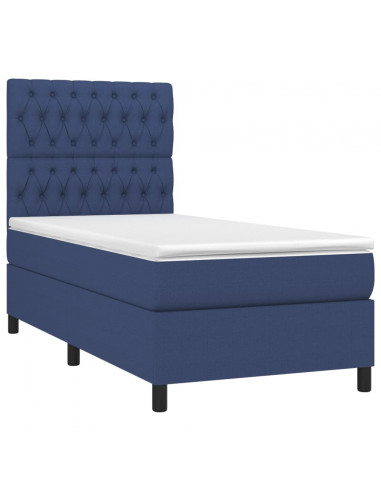 Letto a Molle con Materasso e LED Blu 90x190 cm in Tessuto