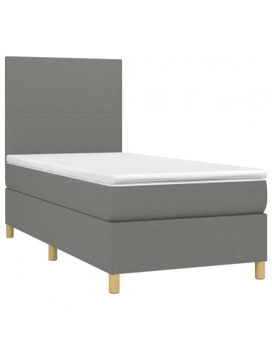 Letto a Molle Materasso e LED Grigio Scuro 90x200 cm in Tessuto