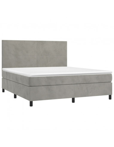 Letto a Molle Materasso e LED Grigio Chiaro 180x200 cm Velluto