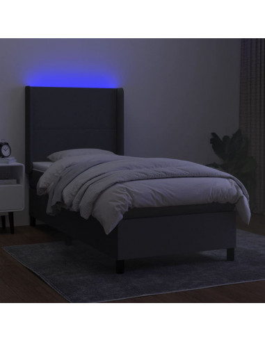 Letto a Molle Materasso e LED Grigio Scuro 90x200 cm in Tessuto