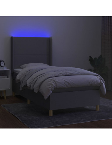 Letto a Molle Materasso e LED Grigio Chiaro 90x200 cm Tessuto