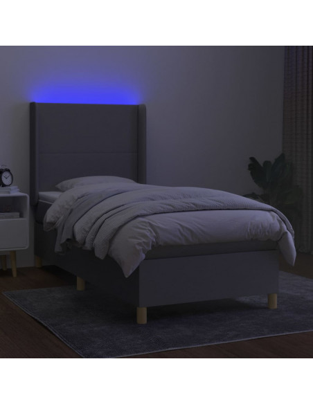 Letto a Molle Materasso e LED Grigio Chiaro 90x200 cm Tessuto