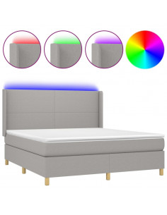 Letto a Molle Materasso e LED Grigio Chiaro 180x200 cm Tessuto 2