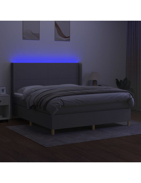 Letto a Molle Materasso e LED Grigio Chiaro 180x200 cm Tessuto