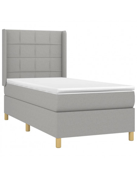 Letto a Molle Materasso e LED Grigio Chiaro 100x200 cm Tessuto