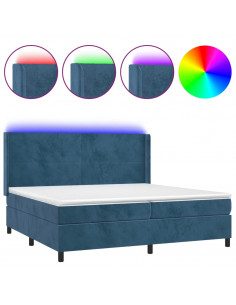 Letto a Molle con Materasso e LED Blu Scuro 200x200 cm 2