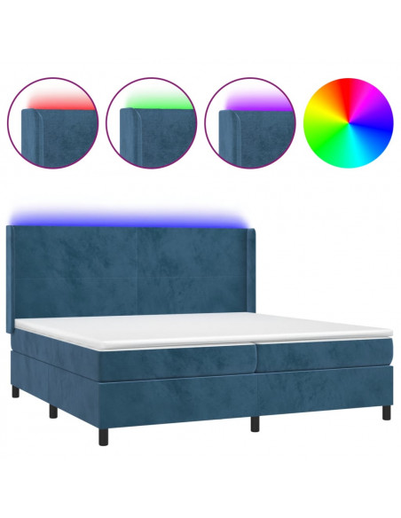 Letto a Molle con Materasso e LED Blu Scuro 200x200 cm