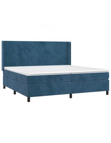 Giroletto a Molle con Materasso Blu Scuro 200x200 cm in Velluto