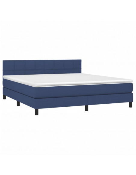 Letto a Molle con Materasso e LED Blu 180x200 cm in Tessuto