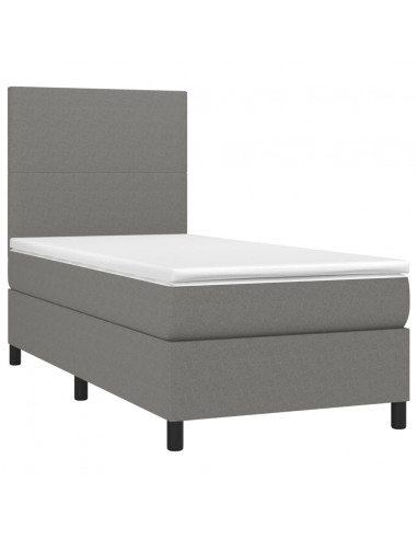 Letto a Molle Materasso e LED Grigio Scuro 90x200 cm in Tessuto