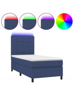 Letto a Molle con Materasso e LED Blu 90x190 cm in Tessuto 2