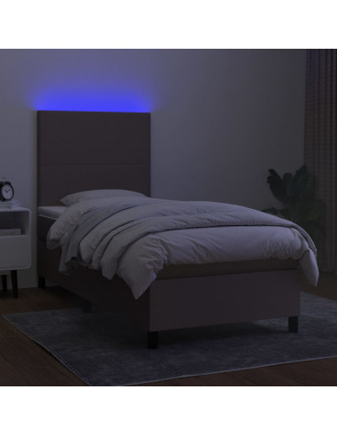 Letto a Molle con Materasso e LED Tortora 90x200 cm in Tessuto