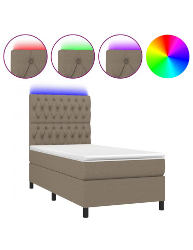 Letto a Molle con Materasso e LED Tortora 90x200 cm in Tessuto