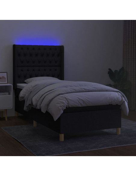 Letto a Molle con Materasso e LED Nero 90x200 cm in Tessuto