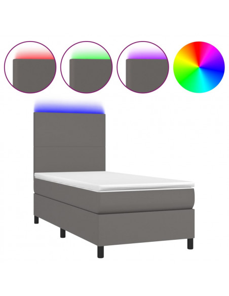 Giroletto Molle con Materasso e LED Grigio 90x190cm Similpelle