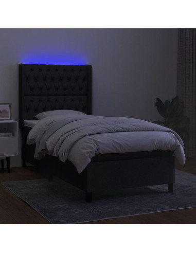 Letto a Molle con Materasso e LED Nero 90x190 cm in Tessuto