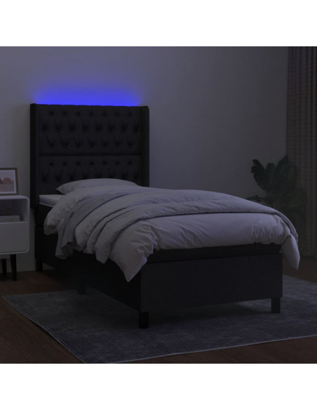 Letto a Molle con Materasso e LED Nero 90x190 cm in Tessuto