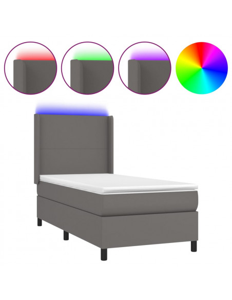 Giroletto Molle con Materasso e LED Grigio 90x190cm Similpelle