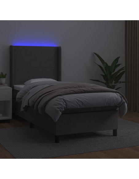 Giroletto Molle con Materasso e LED Grigio 90x190cm Similpelle
