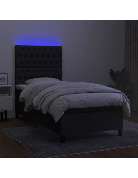 Letto a Molle con Materasso e LED Nero 90x190 cm in Tessuto
