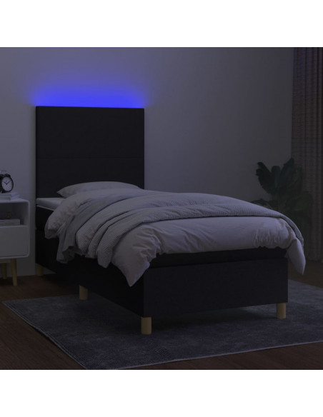 Letto a Molle con Materasso e LED Nero 90x190 cm in Tessuto