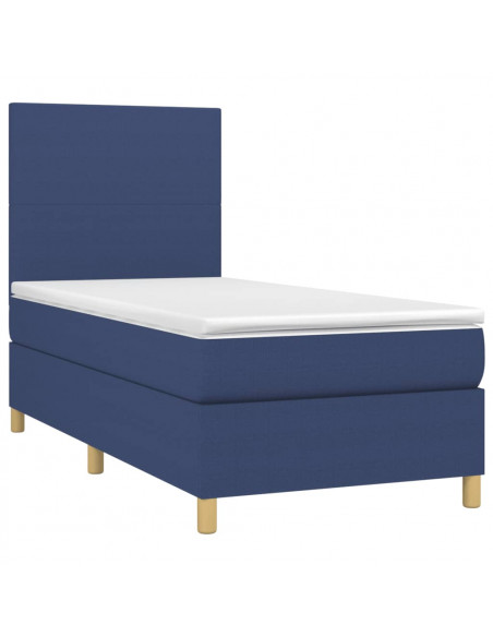 Letto a Molle con Materasso e LED Blu 90x190 cm in Tessuto