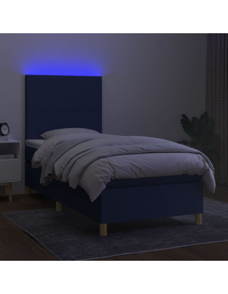 Letto a Molle con Materasso e LED Blu 90x200 cm in Tessuto