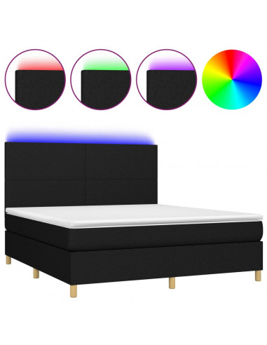 Letto a Molle con Materasso e LED Nero 180x200cm in Tessuto