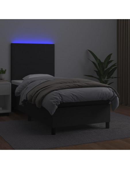 Giroletto a Molle con Materasso e LED Nero 90x200 cm Similpelle