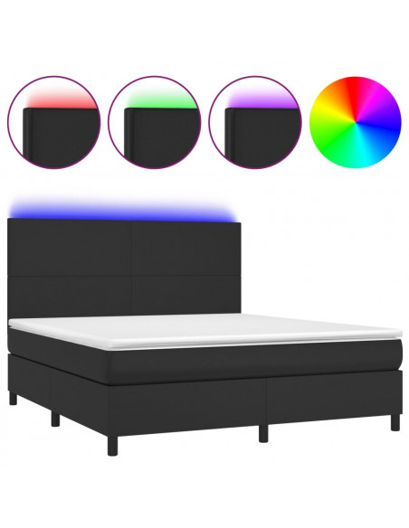 Giroletto a Molle con Materasso e LED Nero 180x200cm Similpelle