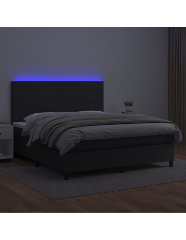 Giroletto a Molle con Materasso e LED Nero 180x200cm Similpelle