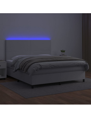 Giroletto Molle con Materasso e LED Bianco 180x200cm Similpelle