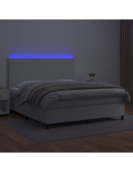 Giroletto Molle con Materasso e LED Bianco 180x200cm Similpelle