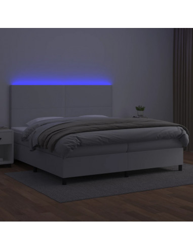 Giroletto Molle con Materasso e LED Bianco 200x200cm Similpelle