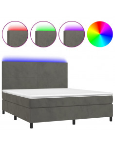 Letto a Molle con Materasso e LED Grigio Scuro 160x200 cm 2